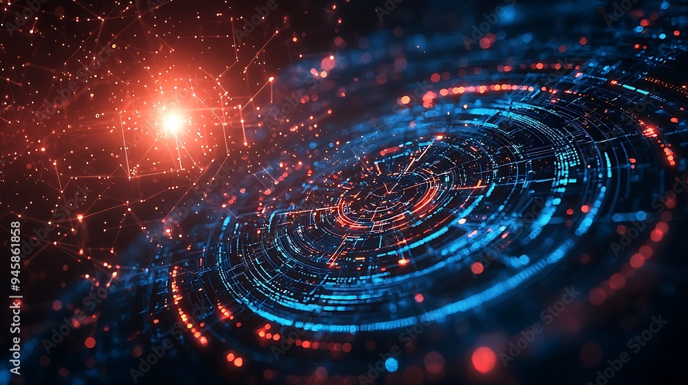 An abstract digital background with vibrant blue and red lights. An abstract digital background with vibrant blue and red lights.