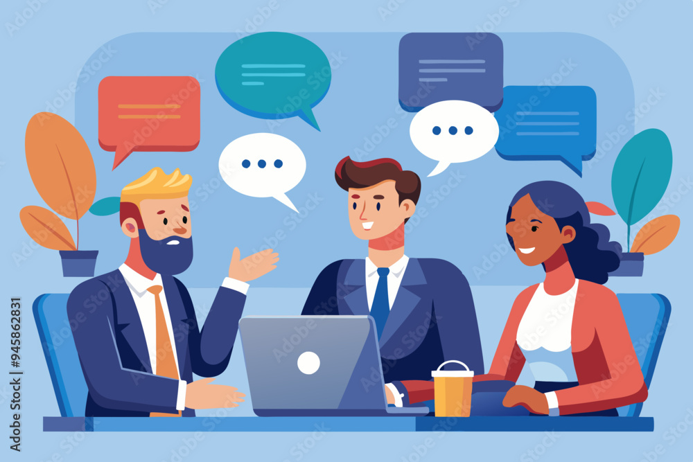 Conversation or business discussion, meeting, talk or chat together, group talk or communication dialog, message or speaking concept, business people coworker having conversation on speech bubble.
Conversation or business discussion, meeting, talk or chat together, group talk or communication dialog, message or speaking concept, business people coworker having conversation on speech bubble.