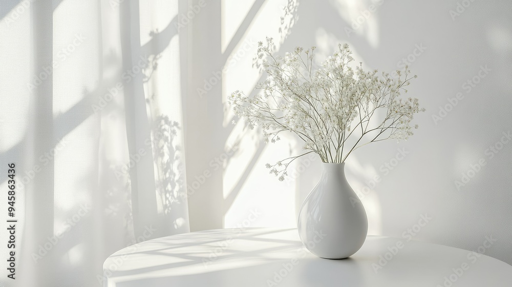 Simple and elegant vase on a white table, framed by a bright window, perfect for minimalist interior design. Simple and elegant vase on a white table, framed by a bright window, perfect for minimalist interior design.
