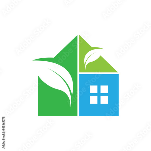 Leaf Green House Home Logo Vector