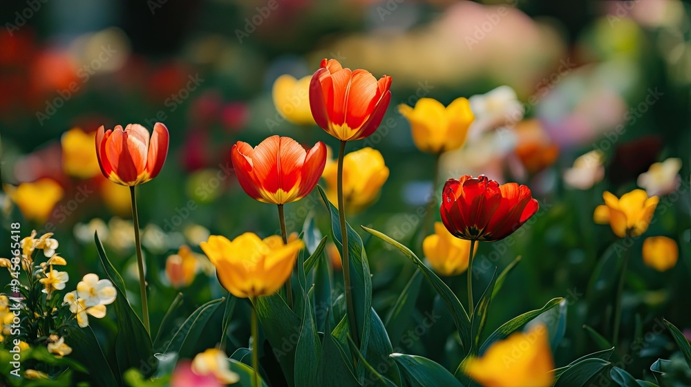 Spring flowers in full bloom, vibrant and colorful, ideal for a fresh and lively wallpaper. Spring flowers in full bloom, vibrant and colorful, ideal for a fresh and lively wallpaper.