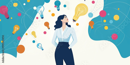 Wallpaper Mural Vector illustration of a woman figuring out the solution to the issue, big idea, focus, light bulb Torontodigital.ca