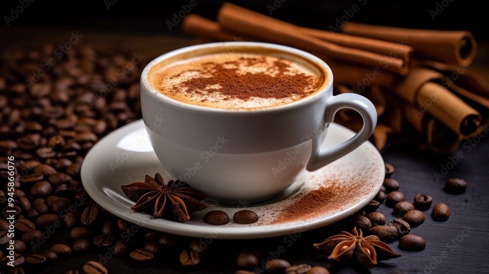 A cappuccino cup with a sprinkle of cocoa powder on top, A cappuccino cup with a sprinkle of cocoa powder on top,