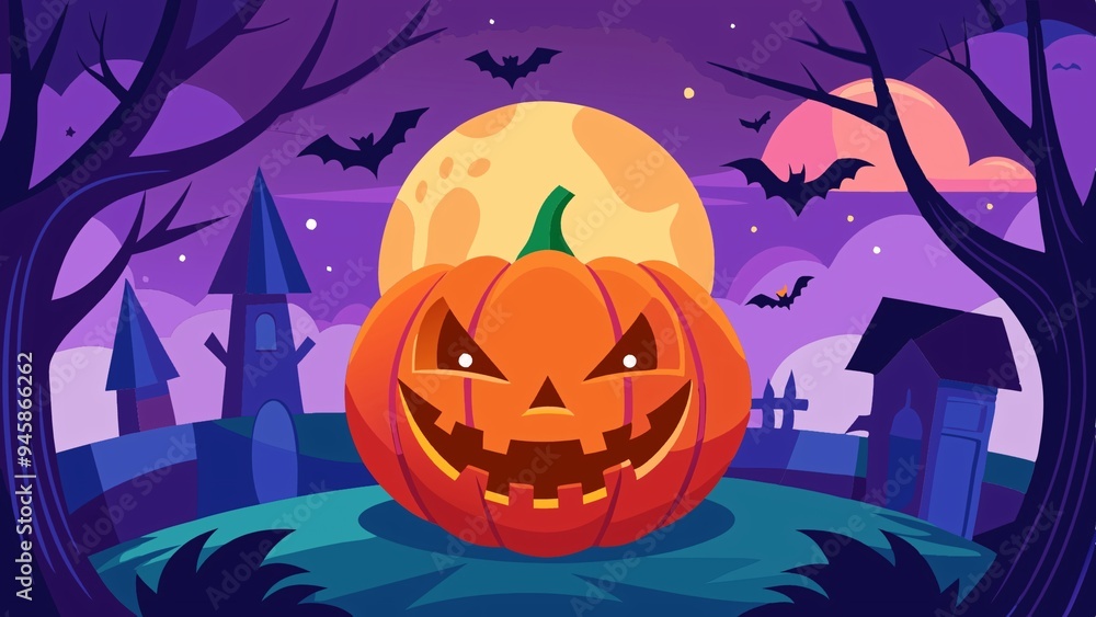 Scary Halloween vector illustration of a pumpkin in the dark, with bats flying around the moonScary Halloween vector illustration of a pumpkin in the dark, with bats flying around the moon Scary Halloween vector illustration of a pumpkin in the dark, with bats flying around the moonScary Halloween vector illustration of a pumpkin in the dark, with bats flying around the moon
