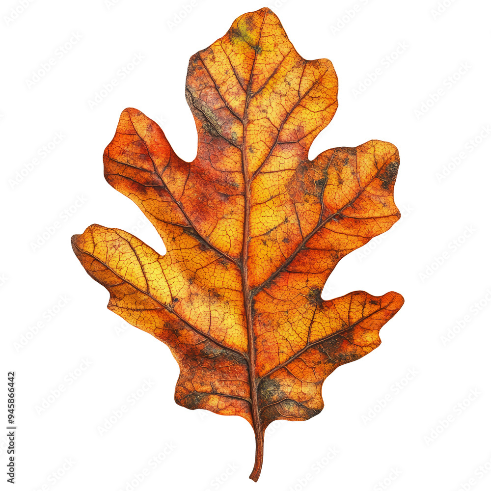 Fototapeta premium Autumn oak leaf sticker transparent background PNG clipart 