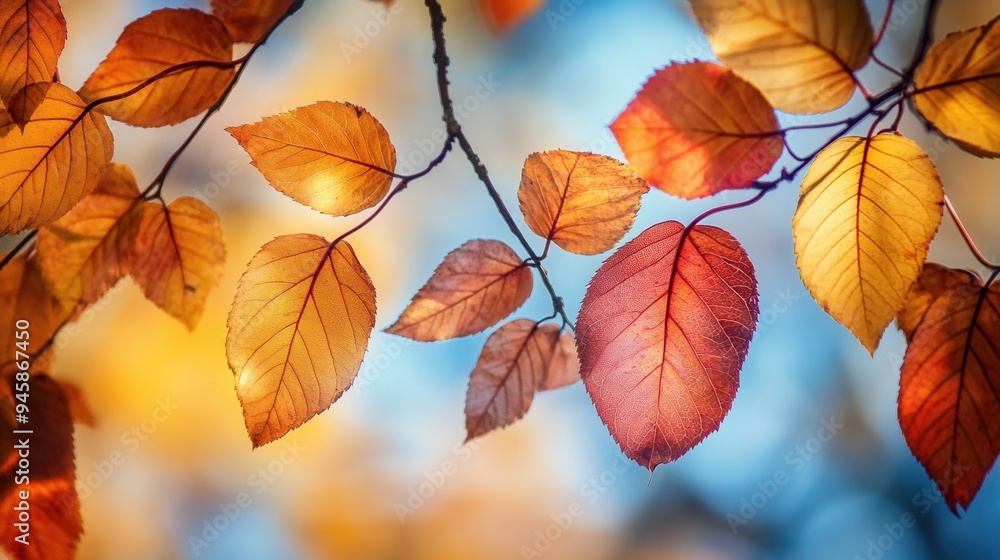 Close-Up of Vibrant Autumn Leaves with Golden and Red Hues - Macro Photography with Sunlight and Detailed Texture. AI generated illustration Close-Up of Vibrant Autumn Leaves with Golden and Red Hues - Macro Photography with Sunlight and Detailed Texture. AI generated illustration
