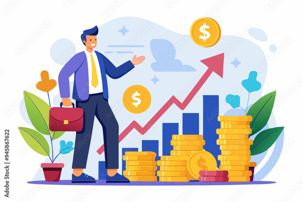 Investment growth compound interest, capital gain profit or wealth accumulation, increase pension fund or revenue, financial success, increase deposit value concept, businessman increase money stack
Investment growth compound interest, capital gain profit or wealth accumulation, increase pension fund or revenue, financial success, increase deposit value concept, businessman increase money stack