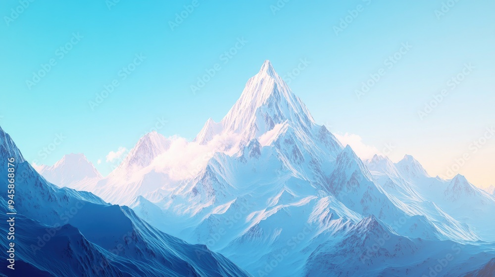 Obraz premium Towering mountains against a serene blue sky, creating a breathtaking and peaceful background.