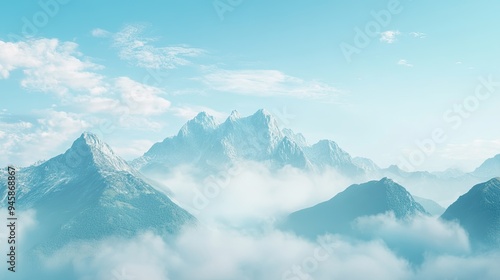 Towering mountains against a serene blue sky, creating a breathtaking and peaceful background.