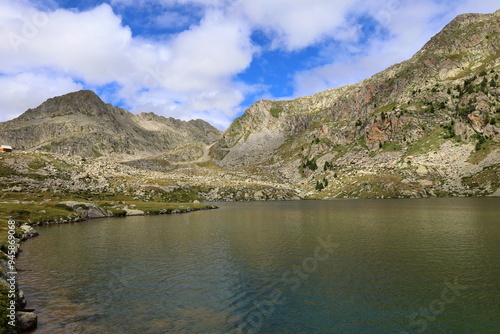 Mountain lakes in Posets Maladeta national park, Vielha valley in Spanish Pyrenees, GR11 hiking trail photo