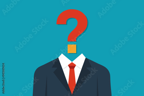 Anonymous businessman person, candidate or mention employee, who is this man, uncertainty, important person or unknown concept, anonymous businessman with question mark head unknown person.
