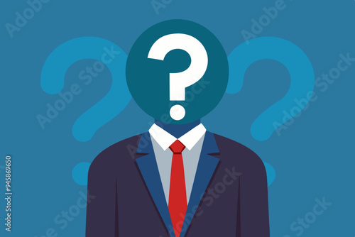 Anonymous businessman person, candidate or mention employee, who is this man, uncertainty, important person or unknown concept, anonymous businessman with question mark head unknown person.
