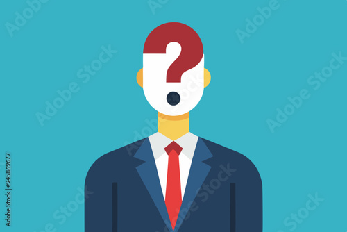 Anonymous businessman person, candidate or mention employee, who is this man, uncertainty, important person or unknown concept, anonymous businessman with question mark head unknown person.
