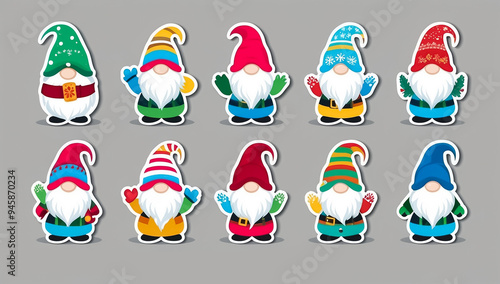 Stickers cute gnome winter
