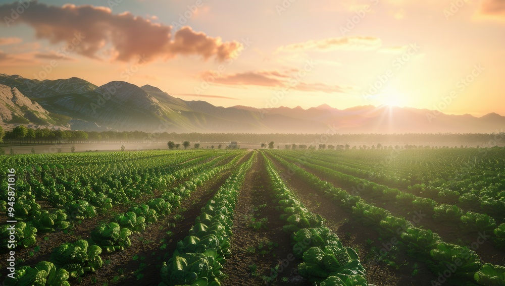 Smart Agriculture in Vegetable Field at Sunset. AI generated illustration Smart Agriculture in Vegetable Field at Sunset. AI generated illustration