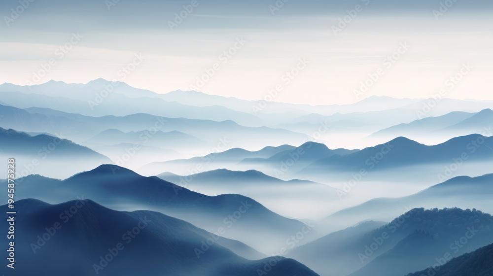 Fototapeta premium A mountain range with a low-lying mist in the valleys,
