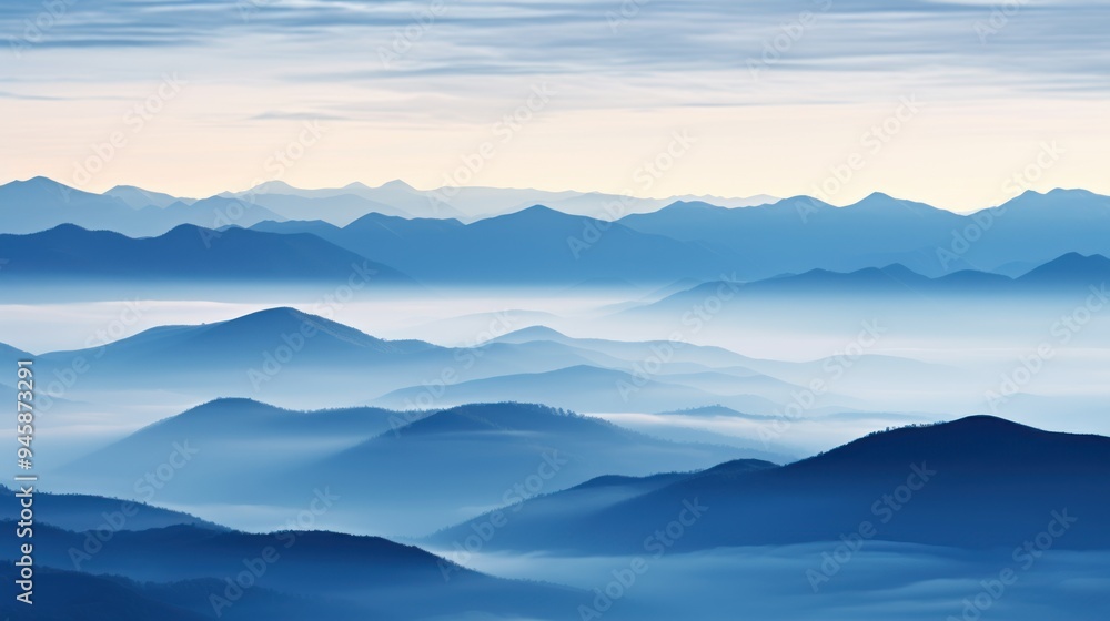 A mountain range with a low-lying mist in the valleys, A mountain range with a low-lying mist in the valleys,