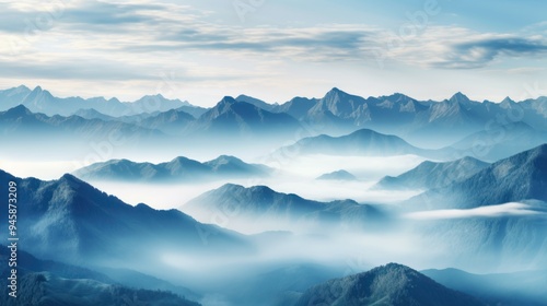 Wallpaper Mural A mountain range with a low-lying mist in the valleys,  Torontodigital.ca