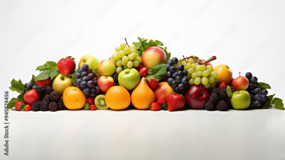 fresh fruit arranged artistically against a simple white background fresh fruit arranged artistically against a simple white background