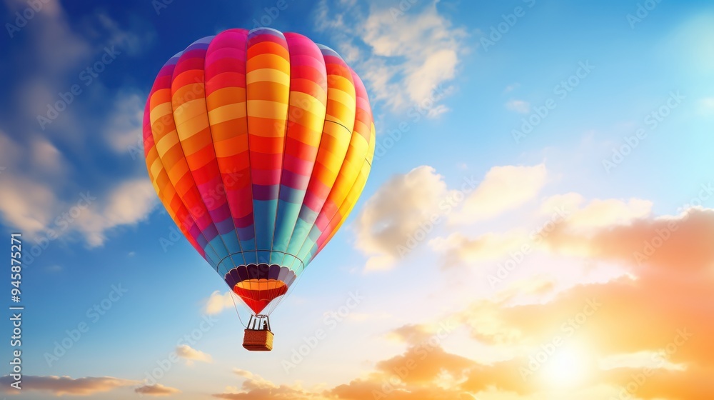 Naklejka premium A vibrant hot air balloon in flight,
