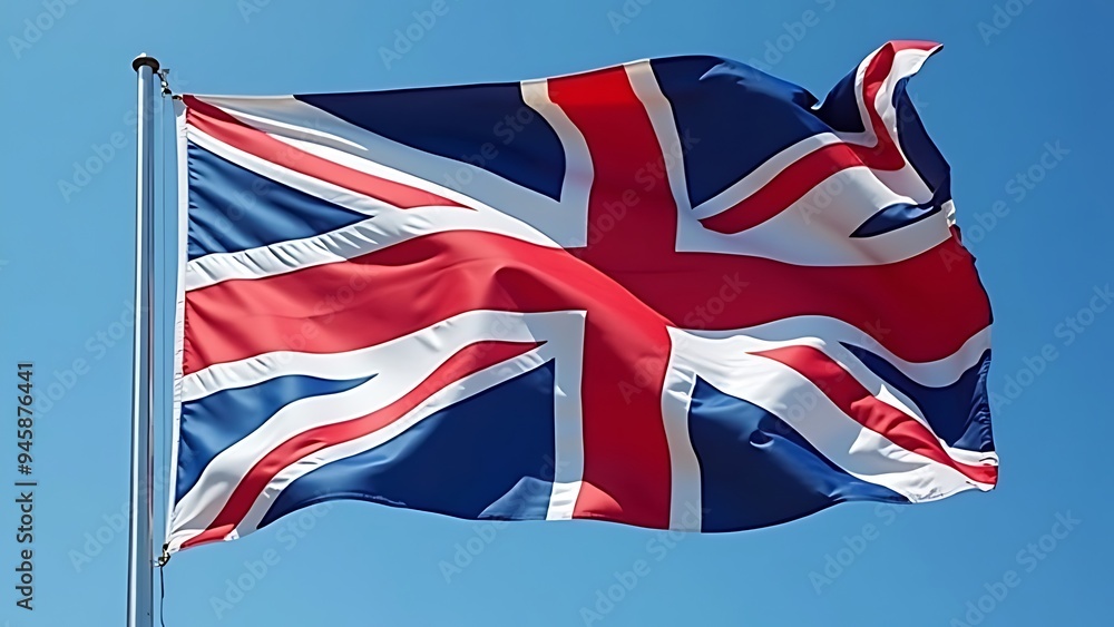 The Union Jack waves proudly against a clear blue sky, symbolizing the rich heritage and culture of the United Kingdom. A perfect representation for themes of patriotism and national identity. The Union Jack waves proudly against a clear blue sky, symbolizing the rich heritage and culture of the United Kingdom. A perfect representation for themes of patriotism and national identity.