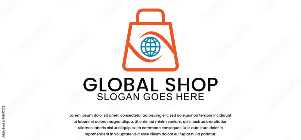 shopping bag logo with globe, shopping cart template, global marketing symbol, on white background shopping bag logo with globe, shopping cart template, global marketing symbol, on white background