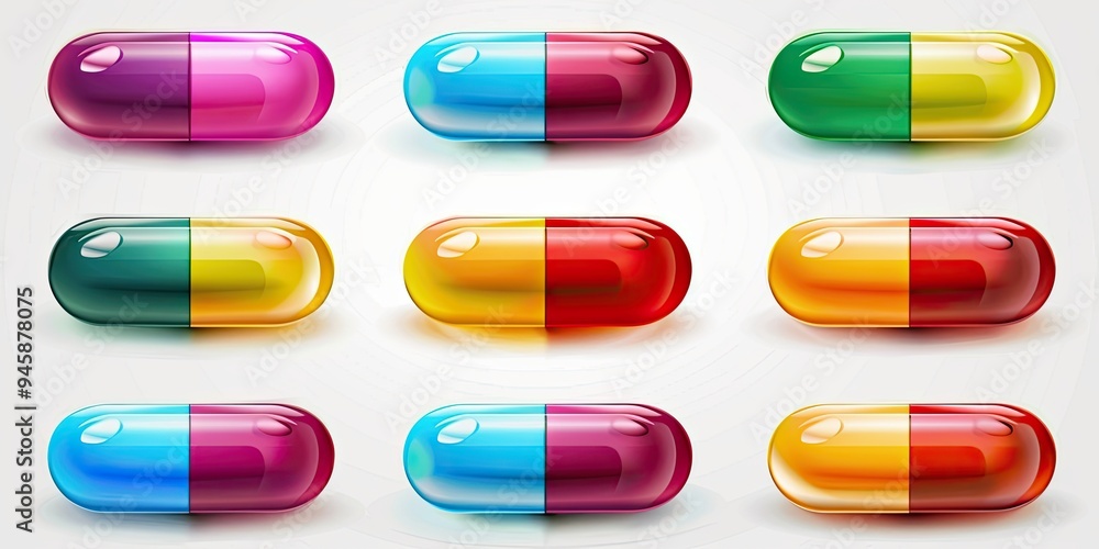 pills and color capsules isolated on white background pills and color capsules isolated on white background