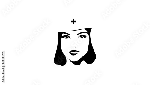 Female doctor emblem, black isolated silhouette