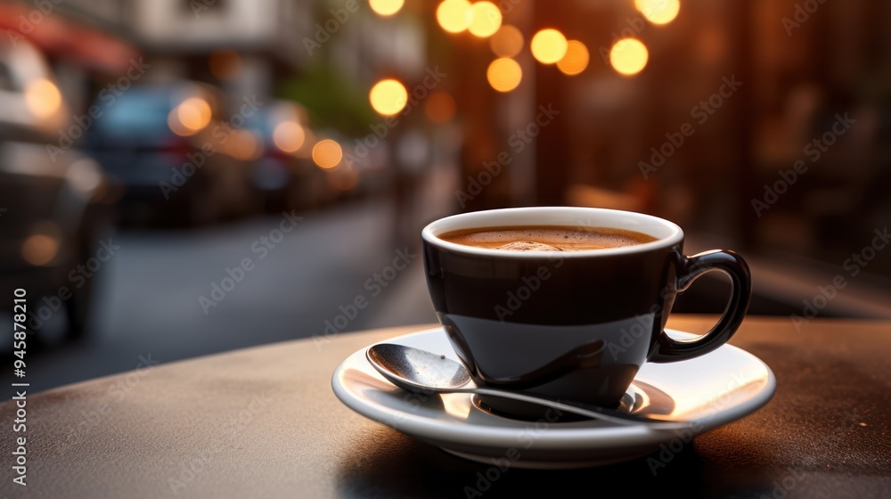 coffee cup with a saucer, filled with dark coffee, coffee cup with a saucer, filled with dark coffee,