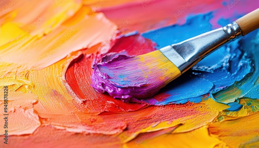 Obraz premium Paintbrush dipped in vibrant paint, ready to apply to a canvas