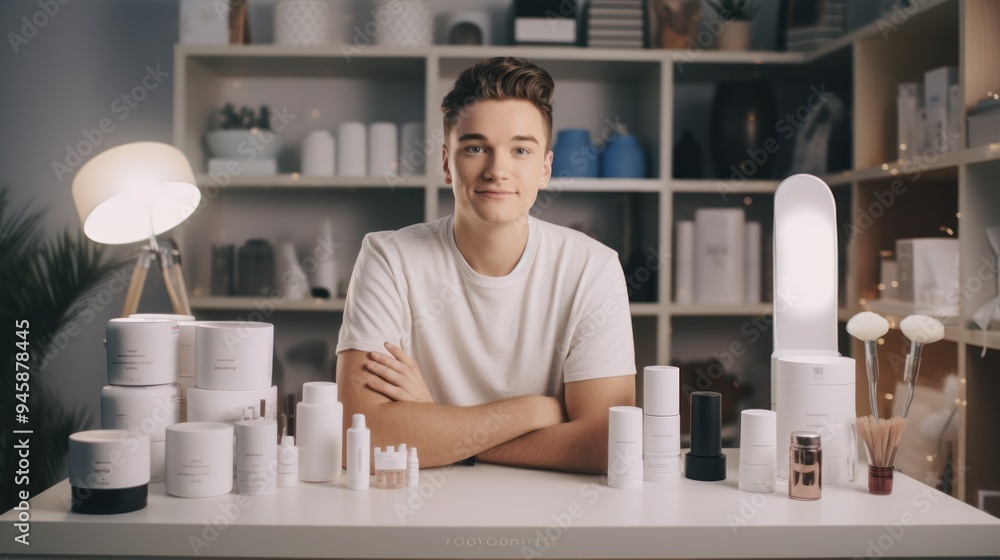 An influencer creating content about lifestyle products, standing in a well-lit, An influencer creating content about lifestyle products, standing in a well-lit,