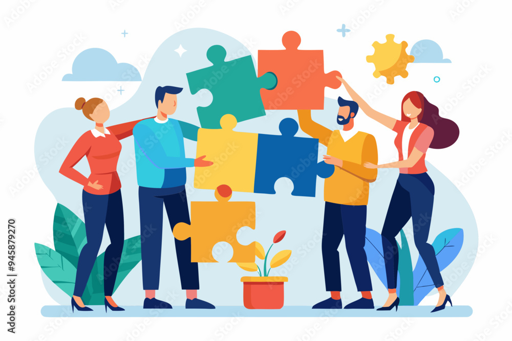 Teamwork working together to success, cooperation or team building collaborate to solve problem, partnership, help and support, business people colleagues help work together to connect jigsaw puzzle.
Teamwork working together to success, cooperation or team building collaborate to solve problem, partnership, help and support, business people colleagues help work together to connect jigsaw puzzle.