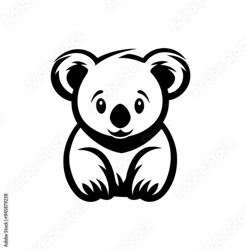 Cute black and white cartoon drawing of a koala bear. photo