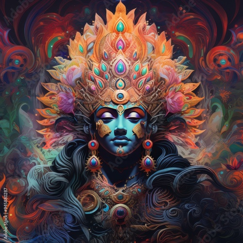 Wallpaper Mural A vibrant depiction of a deity adorned with intricate jewelry and a colorful crown. Torontodigital.ca