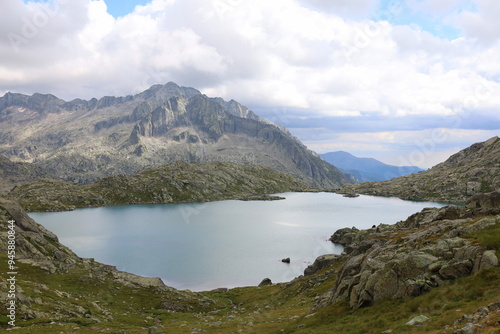 Mangades lake as seen from the trail to Restanca refuge, Aiguestortes & Estany de Sant Maurici National Park, Pyrenees, Spain