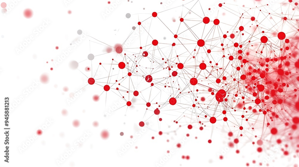 Obraz premium An abstract red network of connection dots and lines on a crisp white background.