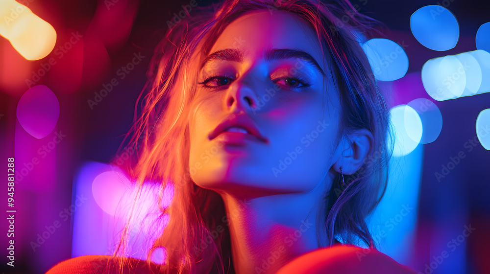 Young girl dancing at a disco in a nightclub Young girl dancing at a disco in a nightclub
