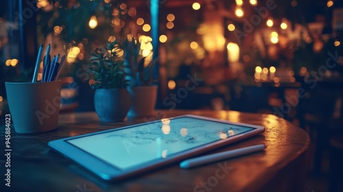 Wallpaper Mural Tablet on a table, with a stylus and a design app open, ready for creative work Torontodigital.ca