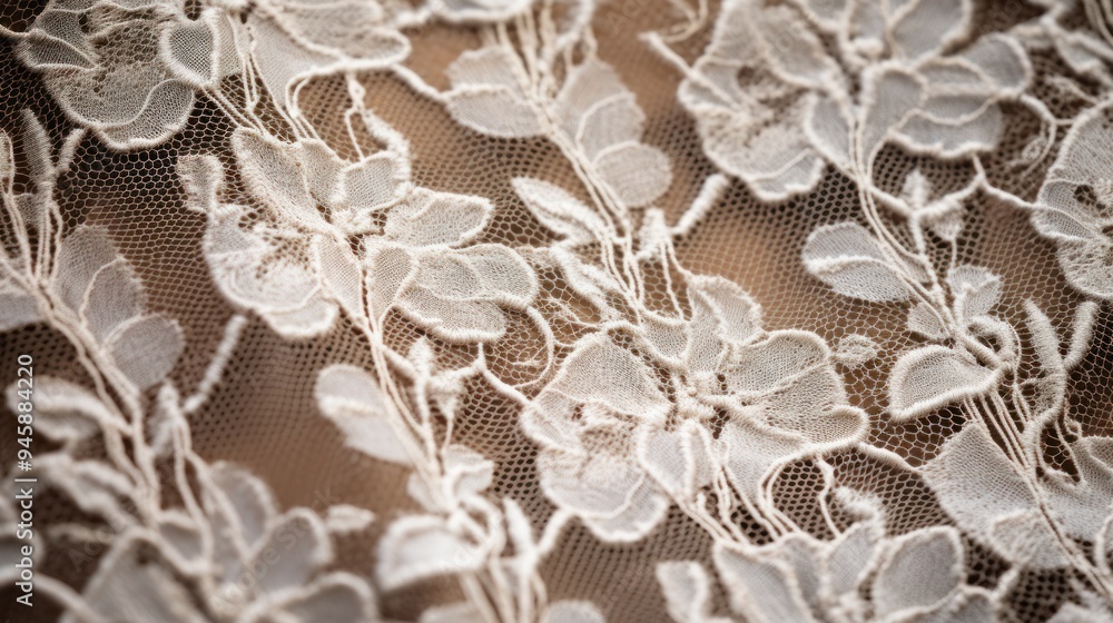 Close-up photo of a delicate, lace fabric with intricate patterns Close-up photo of a delicate, lace fabric with intricate patterns