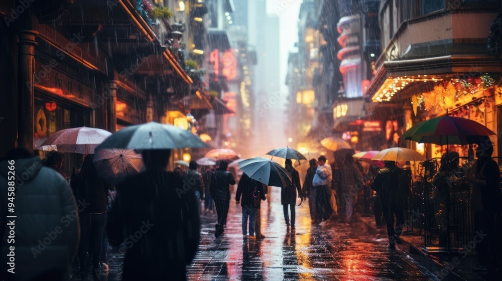 Colorful umbrellas open and close as people walk through Colorful umbrellas open and close as people walk through