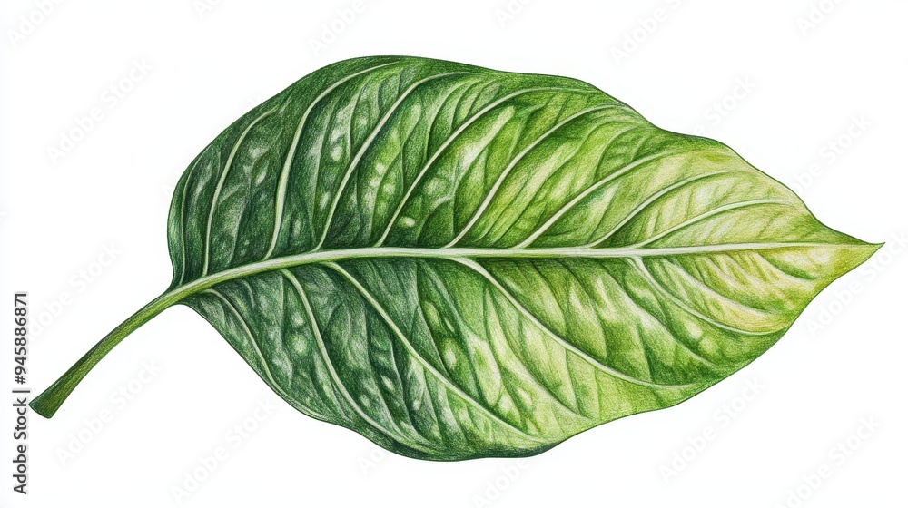 A detailed illustration of a green leaf showcasing its texture and veins. A detailed illustration of a green leaf showcasing its texture and veins.