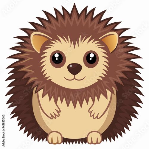 Cute Brown Hedgehog with Spikes and Big Eyes 