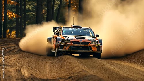 With the race's intensity reaching its peak, a close-up reveals the WRC rally racer's expert use of the handbrake