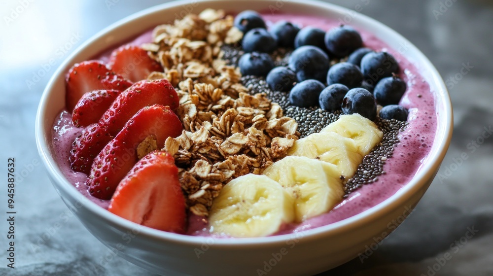 Colorful Acai Bowl with Strawberries, Blueberries, and Banana Colorful Acai Bowl with Strawberries, Blueberries, and Banana