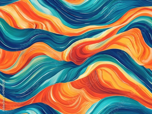 Colorful Abstract Composition of Wavy Lines and Swirling Colors