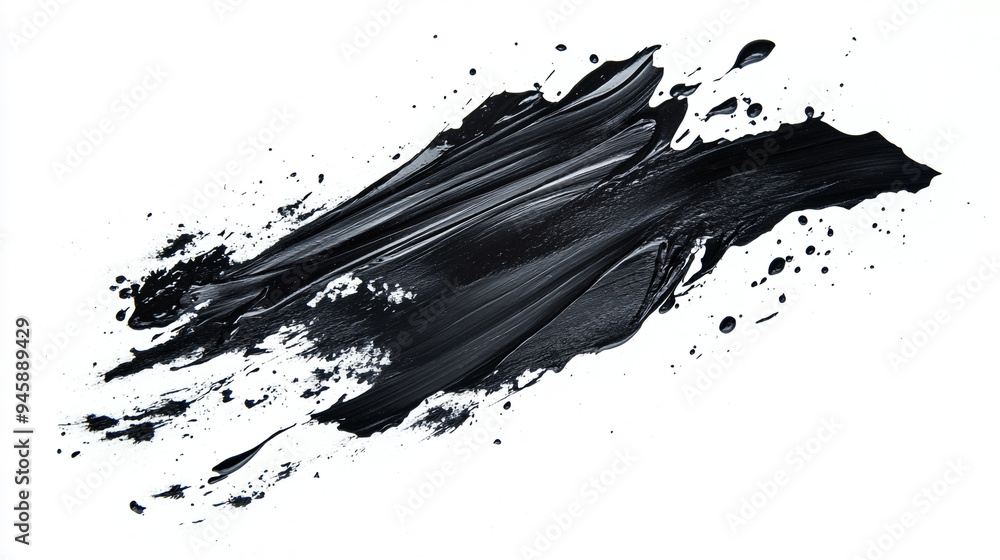 Dynamic black paint splash on white surface reveals artistic expression and movement in abstract style Dynamic black paint splash on white surface reveals artistic expression and movement in abstract style
