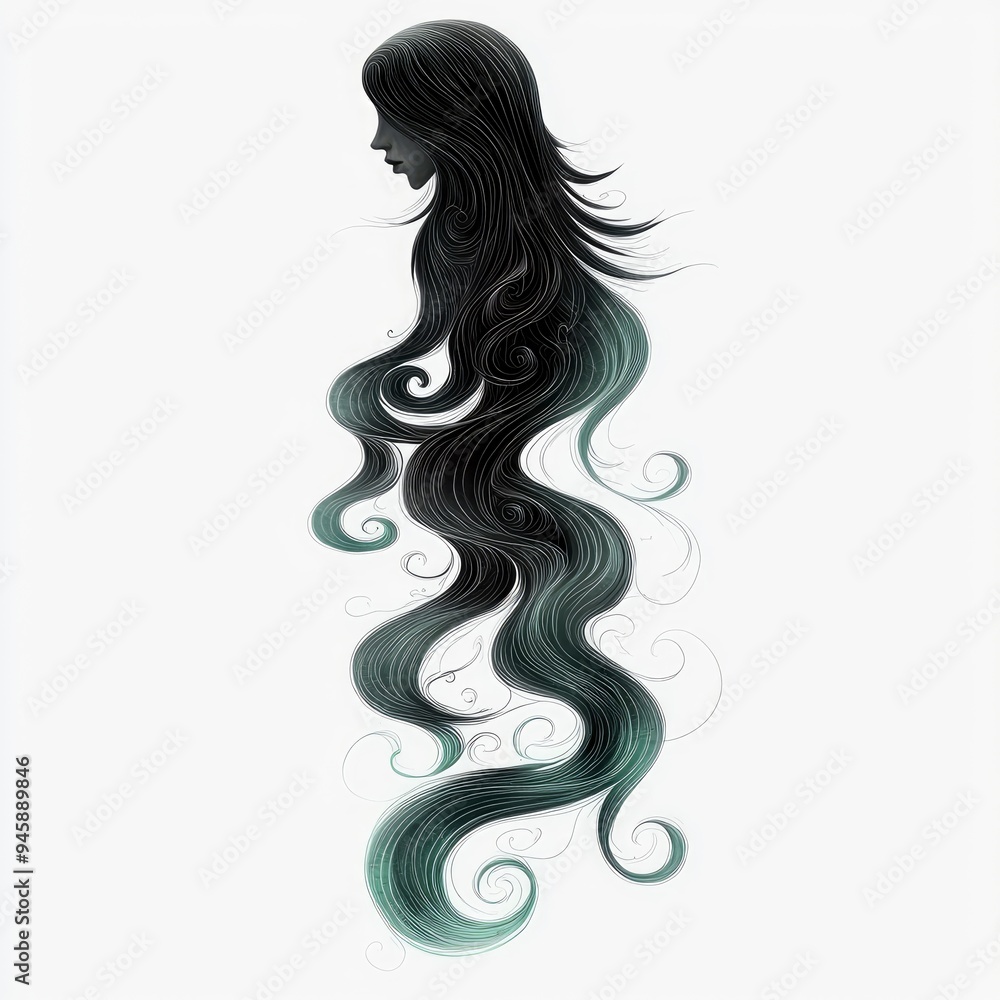 Silhouette of a Woman with Flowing Long Black Hair Silhouette of a Woman with Flowing Long Black Hair
