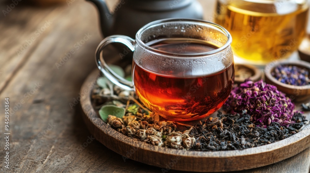 Assortment of Herbal Teas on a Wooden Tray Assortment of Herbal Teas on a Wooden Tray