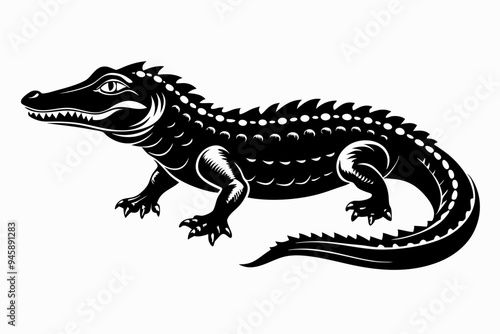 Crocodile silhouette vector art illustration, dangerous reptile animal