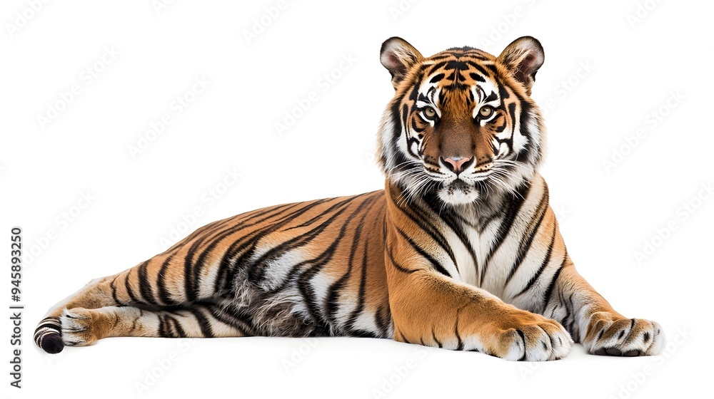 Obraz premium Regal Tiger with Powerful Stance on White Background